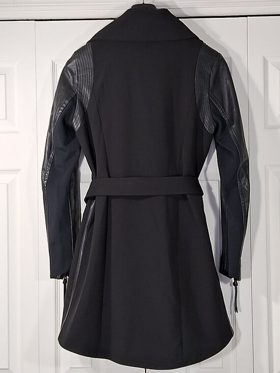 Rudsak Black Asymmetrical Coat with Genuine Leather Sleeves - Picture 2 of 15